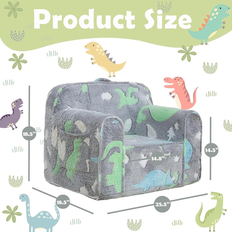 Kisdsa Comfy Toddler Foam Armchair, Kids Couch - Glow in The Dark Dino Reading Chair - Image 3
